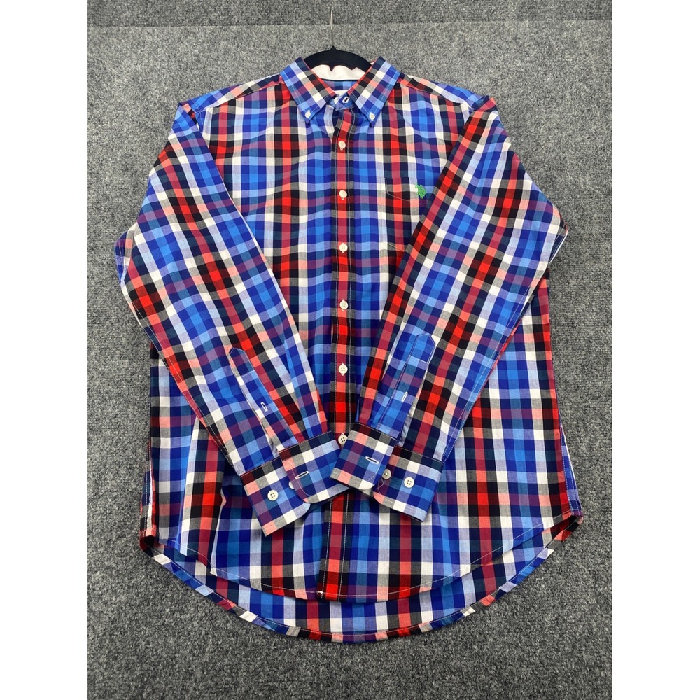 US Polo Assn Plaid Button Down Shirt Mens Medium Blue Red Long Sleeve 2233